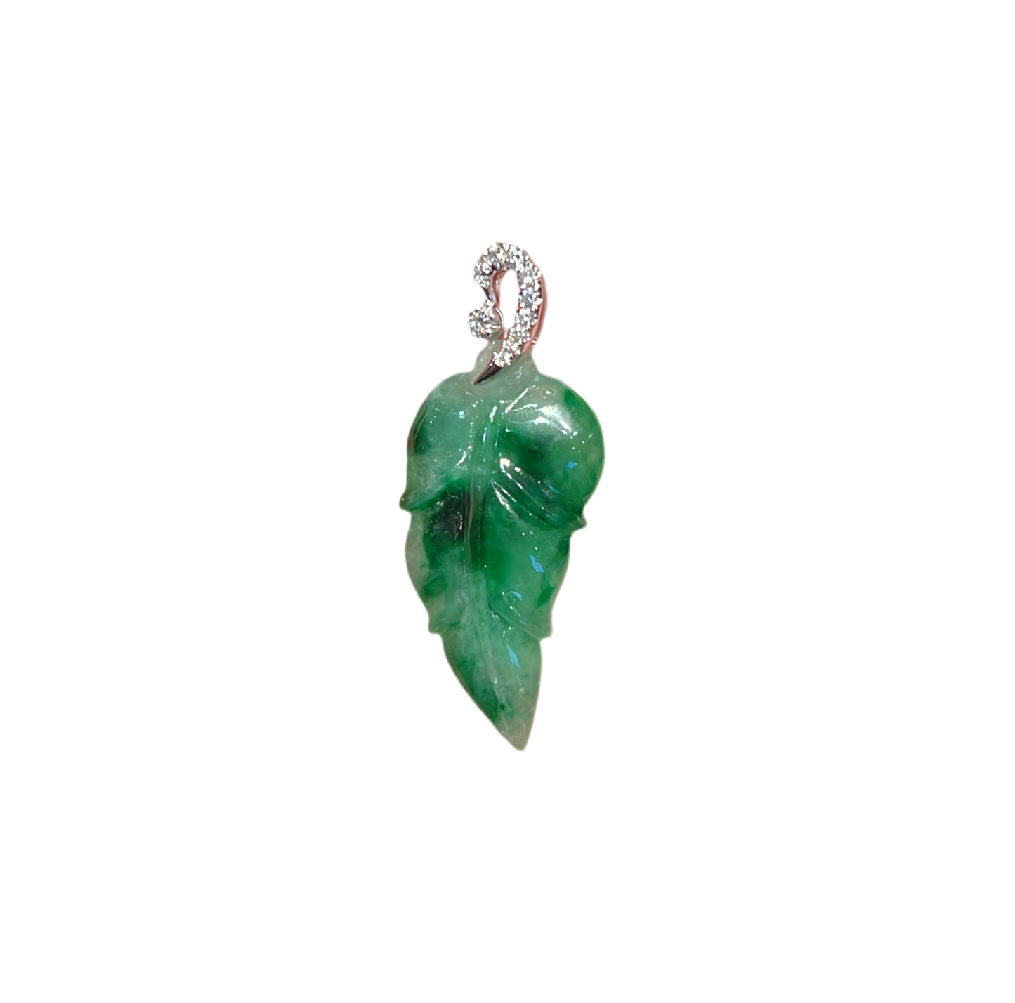 JADEITE LEAF AND DIAMOND PENDANT