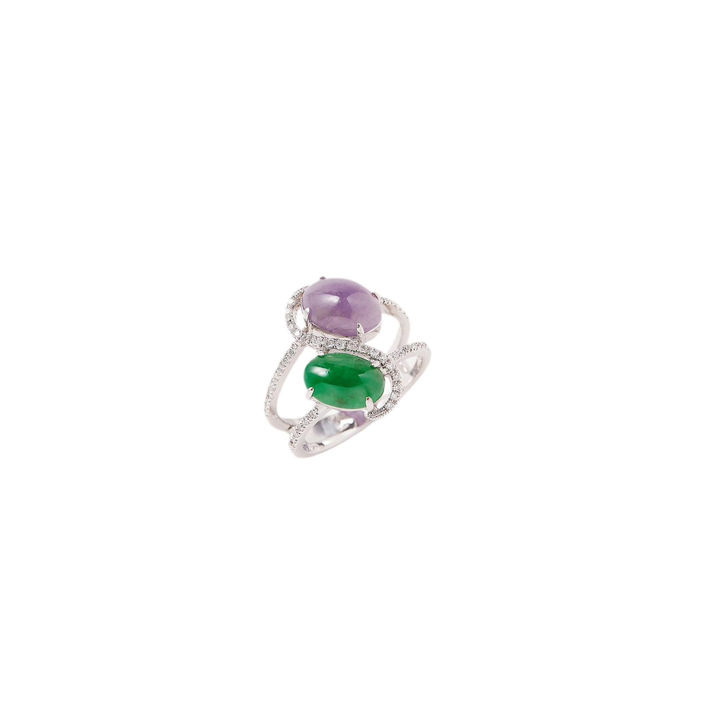 LAVENDER, JADEITE CABOCHON AND DIAMOND RING HK 15