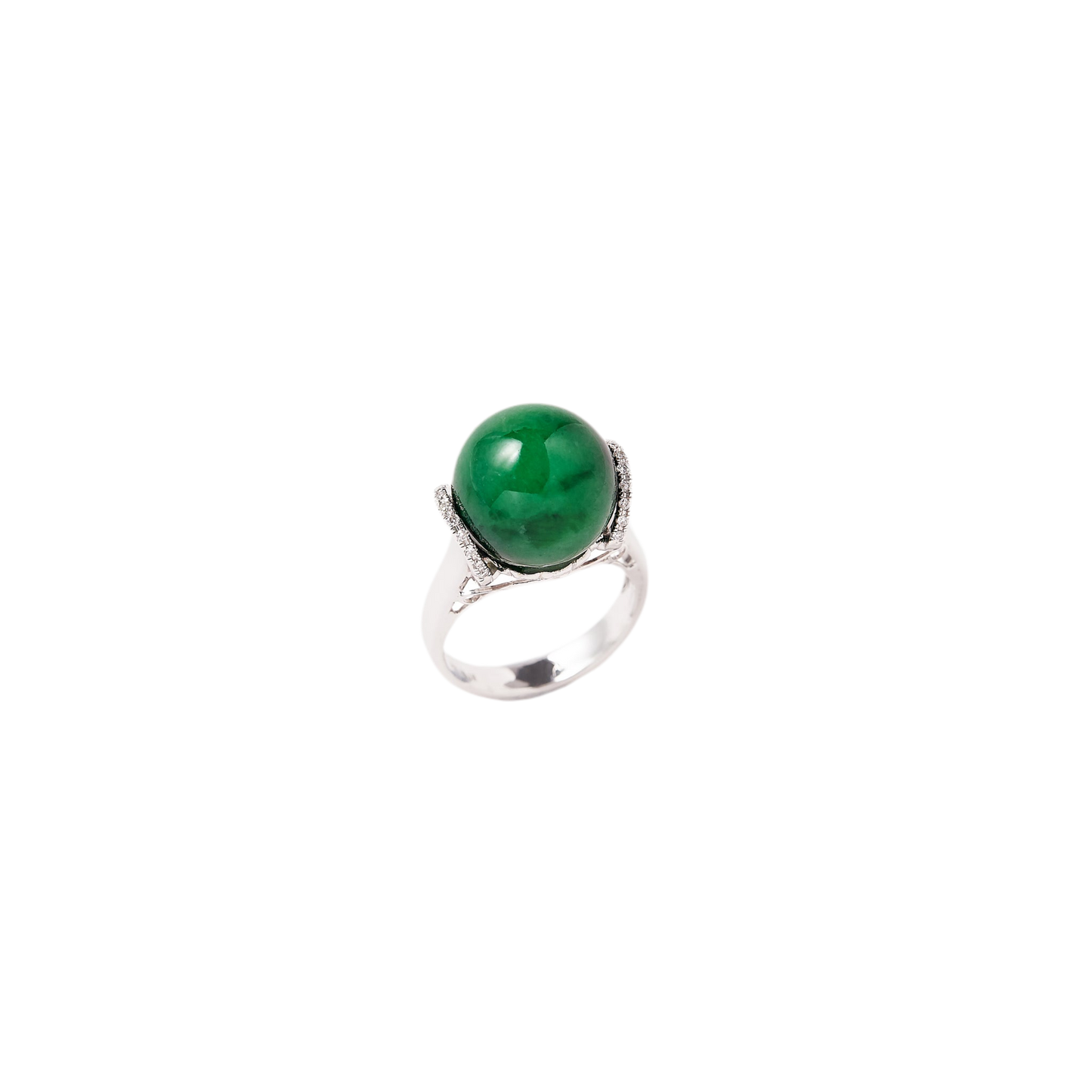 JADEITE BEAD AND DIAMOND RING HK 15.5