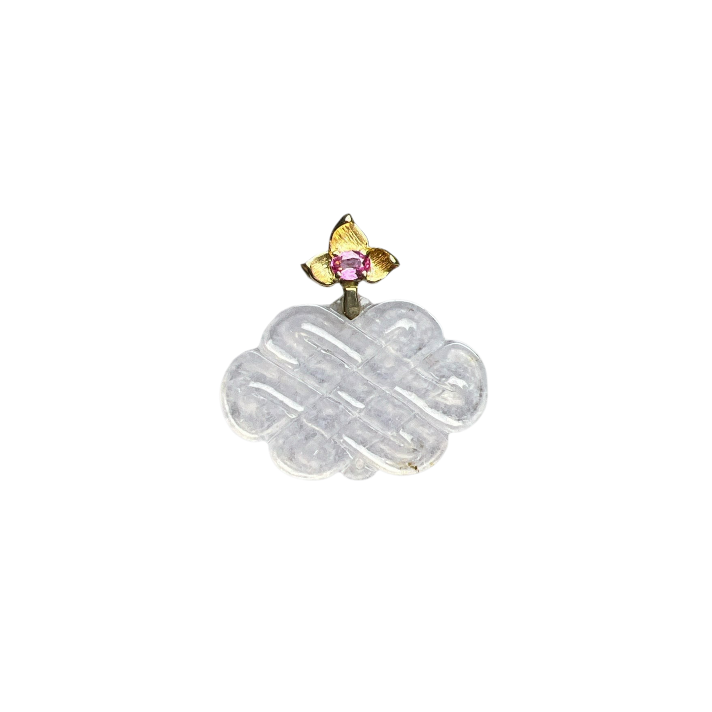 天然翡翠冰种「如意」玉镶粉红蓝宝石挂坠